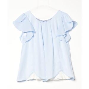 「LAISSE PASSE」 ビジュー半袖ブラウス 38 ブルー レディース