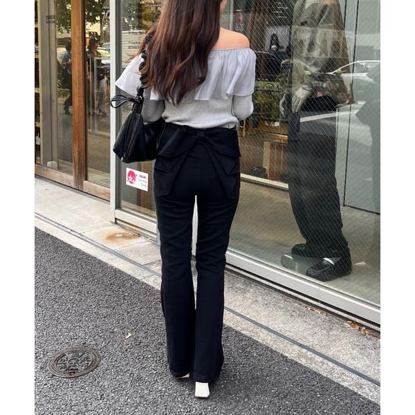 ジーンズ デニム デニムパンツ 「Lサイズが登場！」「後ろ姿まで可愛い」バックリボンデニムフレアパン...