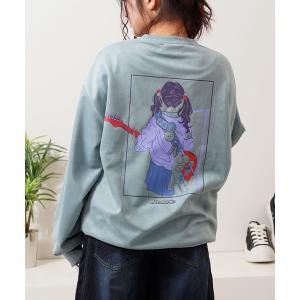 トレーナー スウェット カットスエード ガールイラスト スウェット トレーナー / Cut suede girl illustration sweat