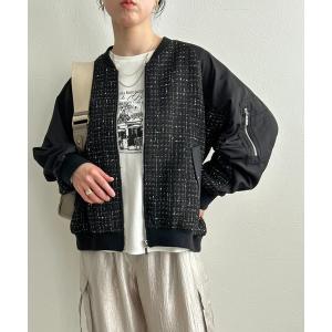 ブルゾン アウター MA-1スリーブツイードブルゾン レディース