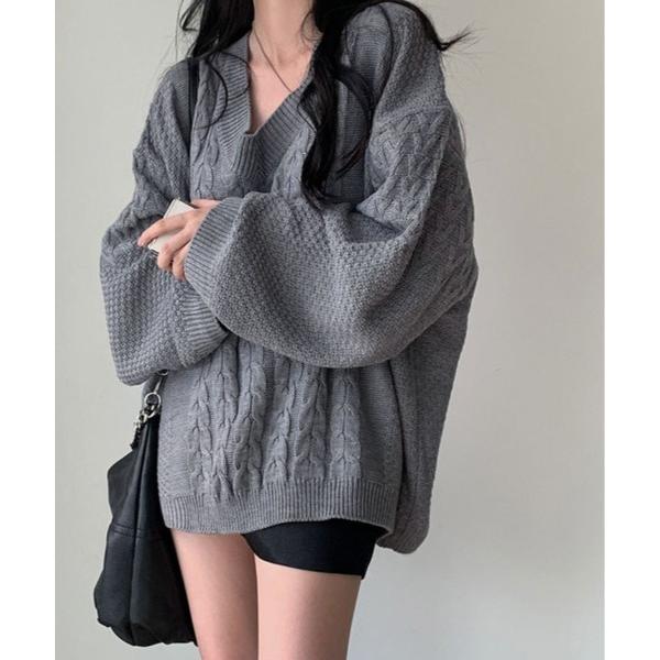 ニット セーター ゆるっと着て、こなれ感。Vネック オーバー サイズ ニット レディース