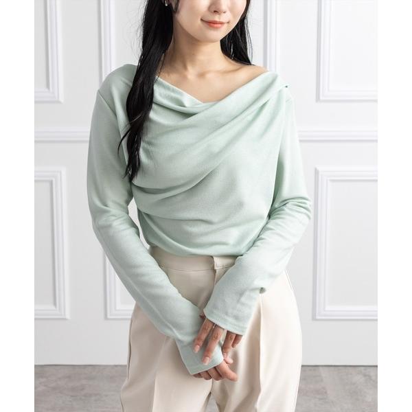 tシャツ ドレープデザイン長袖カットソートップス「カジュアル 着回し抜群 大人 上品」 レディース