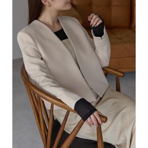 ジャケット ノーカラージャケット ノーカラーフォーマル オフィス ジャケット(M，L，XL) レディース