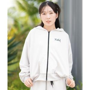 パーカー X-girl SPORTS/エックスガールスポーツ ジップアップパーカー ショート丈 セットアップ対応 155253012001 レディース