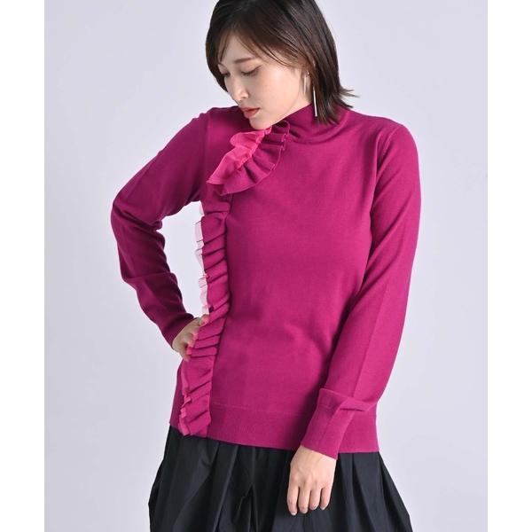 ニット セーター アシメフリルスタンドプルオーバー レディース