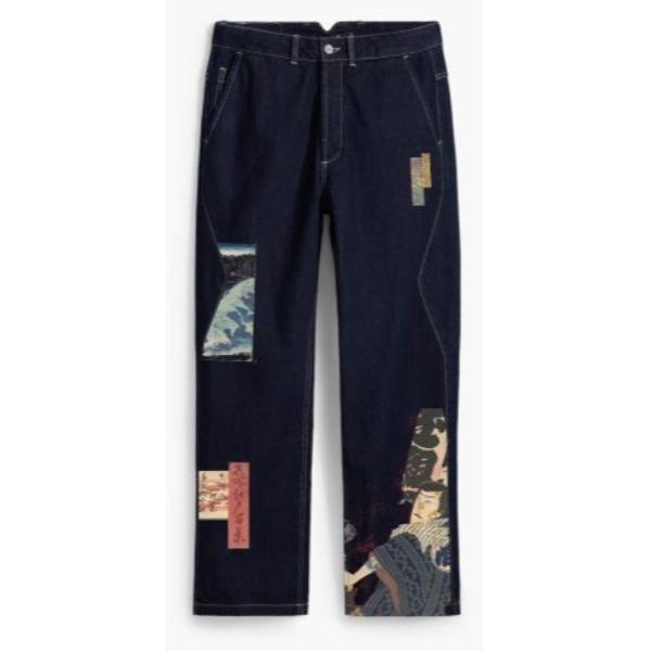 ジーンズ 浮世絵プリントのストレートデニムパンツ メンズ