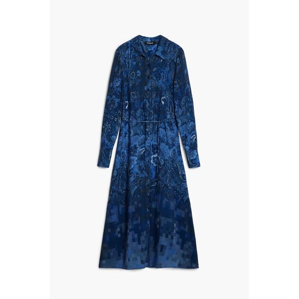 ワンピース ペイズリー柄シャツカラーロングドレス長袖ウエストタイ付き