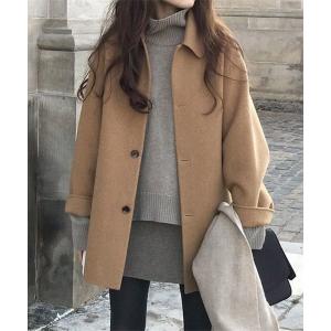 コート チェスターコート ウールタッチステンカラーミドルコート レディース