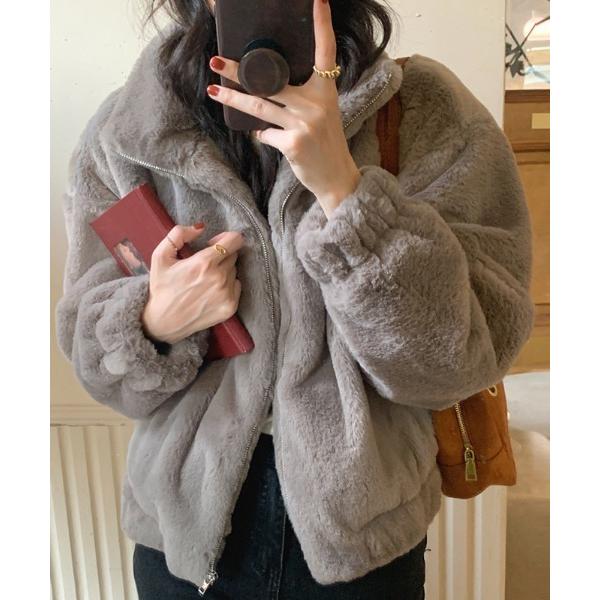 ブルゾン アウター スタンドカラーフェイクファーブルゾン レディース