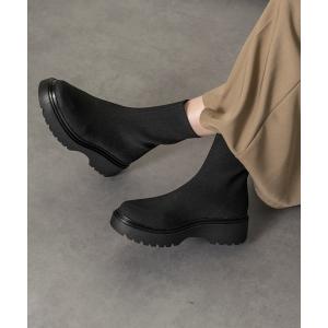 ブーツ 「bussola」ボリュームソールニットショートブーツ(955500) レディース