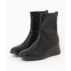 ブーツ 「bussola」撥水スクエアトゥウェッジヒールブーツ(955502) レディース