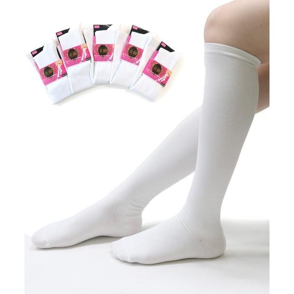 靴下 「5足セット」着圧ハイソックス　白色 レディースソックス 引き締め レディース