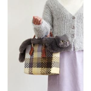 かごバッグ カゴバッグ WOVEN (ウーヴン) / エコファー ねこフラップカバー バッグカバー トートバッグ用 猫