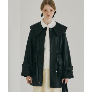 ジャケット ノーカラージャケット big collar vegan leather jacket / ビッグカラーフェイクレザージャケット レディース