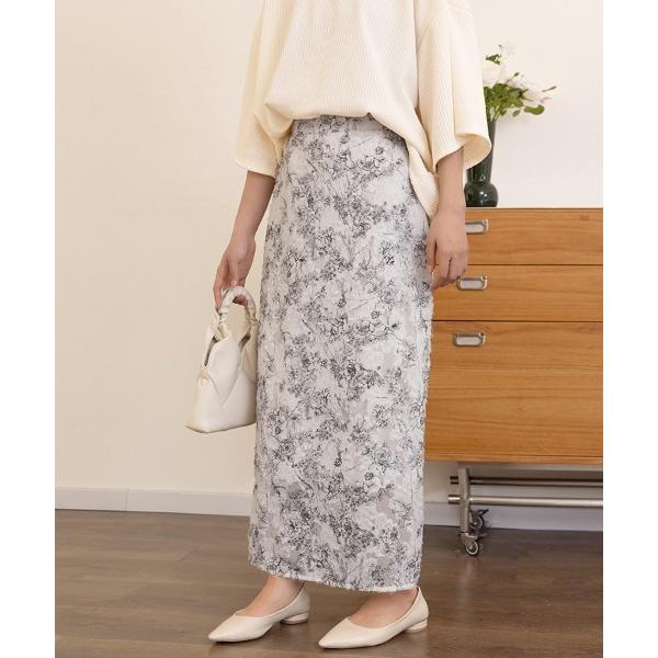 スカート Iライン花柄ロングスカート