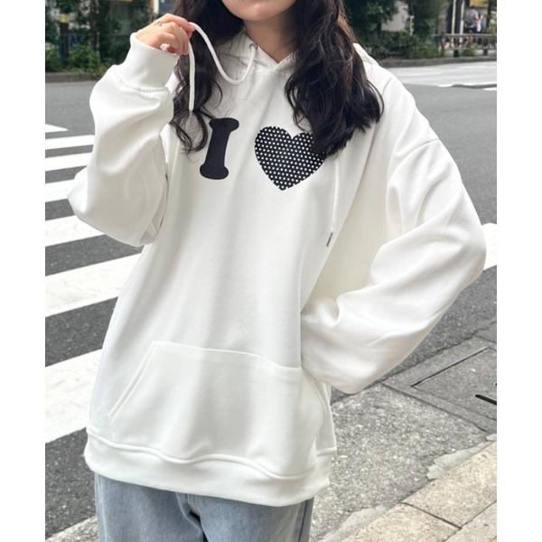 パーカー オーバーサイズプリントスウェットプルパーカー　フーディー レディース
