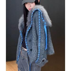 高級・美品】モヘア混×ブルーフォックスファー ニットカーディガン