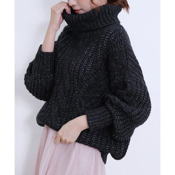 ニット セーター タートルケーブルニットプルオーバー レディース