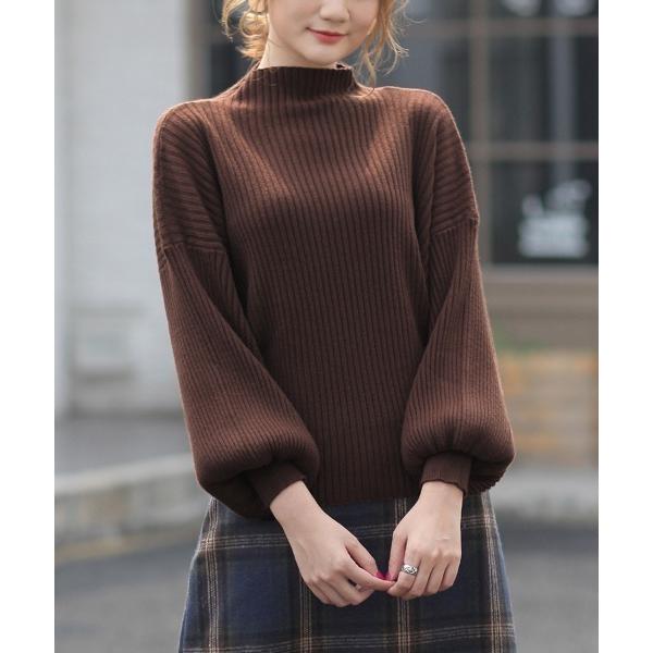 ニット セーター バルーンスリーブリブニットセーター レディース