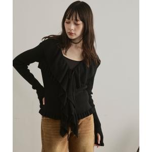 カーディガン ラッフルカラーリブニットカーディガン「ELLEgirl/エルガール」 レディース