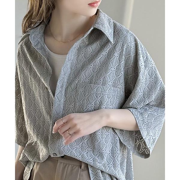 「Java」 7分袖ブラウス MEDIUM ライトグレー レディース