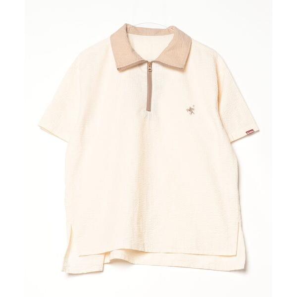 「Java」 刺繍半袖ブラウス M ベージュ レディース