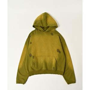 パーカー 「ADAMPATEK/アダムパテック」aged green damage pullover hoodie ダメージパーカー メンズ レディー