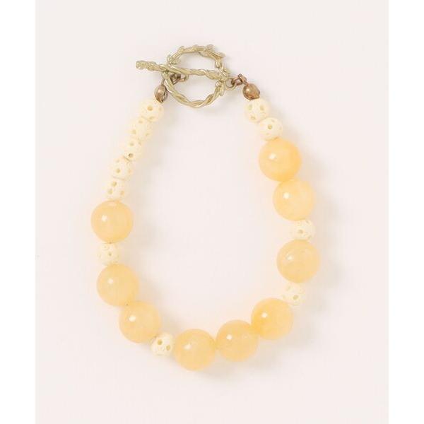 ブレスレット rurururu/天然石アラゴナイト＆ボーンビーズのブレスレット レディース