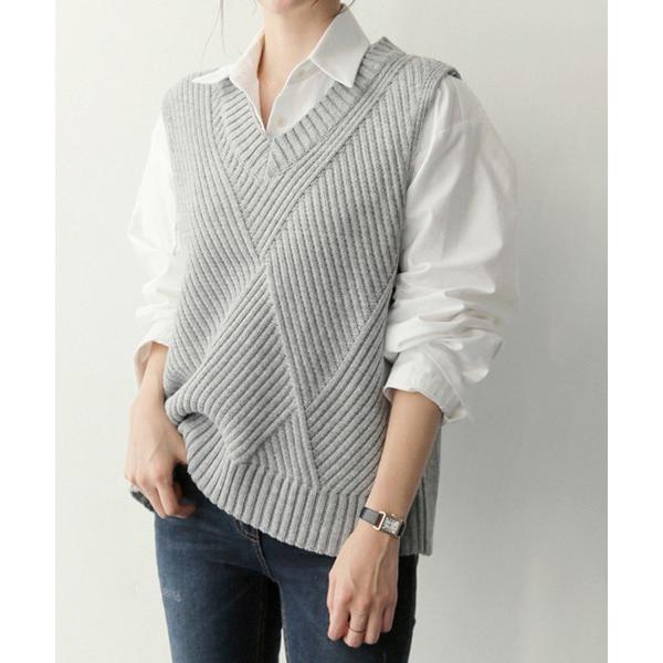 ニット セーター Vネックリブニットベスト レディース