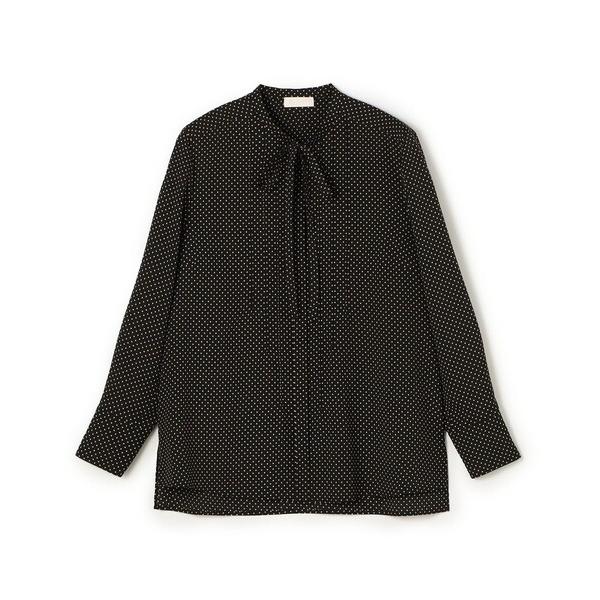 ブラウス シャツ ミニドットプリント スリムボウタイブラウス レディース