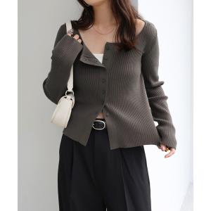 ニット セーター ボートネックリブニットカーディガントップス レディース