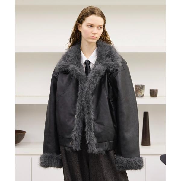 ムートンジャケット ムートンコート Stand Collar Fur-Trimmed B-3 Jac...