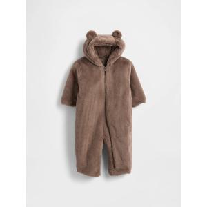 ベビー服 ロンパース フェイクファー くまさん フード付きカバーオール (ベビー)