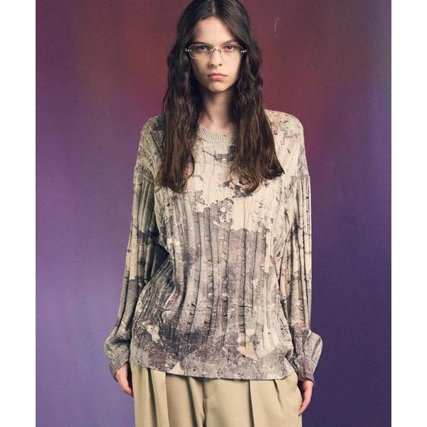 セーター ニット 「UNISEX」Wall Art Print Damage Knit Pullov...