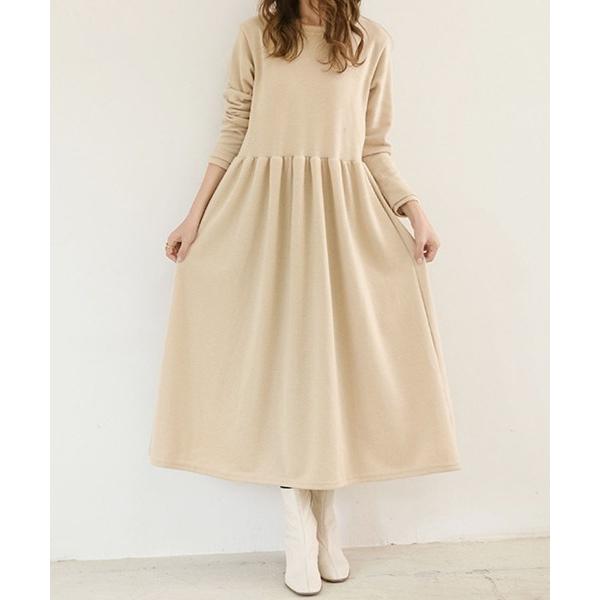 ワンピース ウエストギャザー入りフレアワンピース