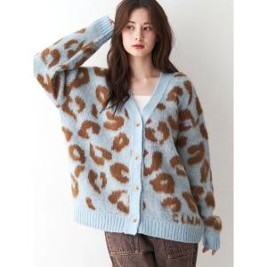 ニット セーター レオパードヘアリーカーディガン レディース