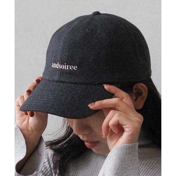 キャップ 帽子 「＆soiree」ブランドロゴ刺繍キャップ(ウール・コーデュロイ) レディース