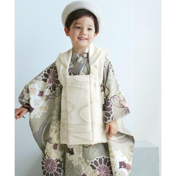 着物 七五三３歳用被布コートセット 男の子 ひよこ商店 クリーム金彩×翡翠の菊重ね キッズ 子供 男...