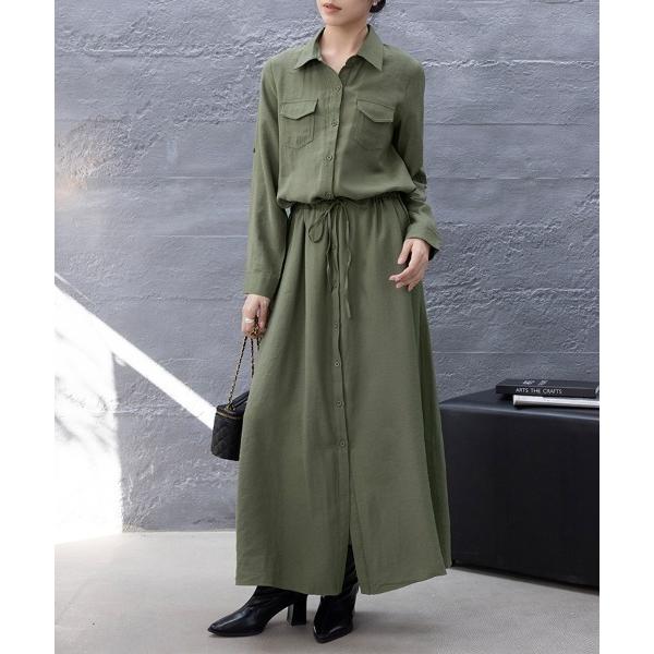 シャツワンピース カジュアルロングシャツワンピース