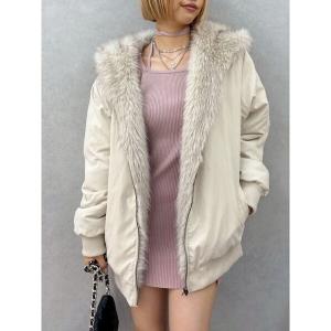 ブルゾン アウター リバーシブルオーバーサイズフードブルゾン レディース