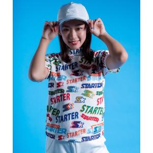 tシャツ 「STARTER GOLF」スターターゴルフ STARTERロゴパターン 総柄モックネック半袖Tシャツメンズ レディース ユニセックス SG