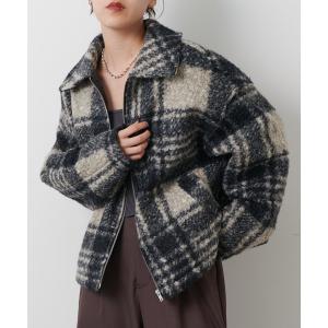 ブルゾン アウター フェイクリングウールチェックZIPブルゾン レディース