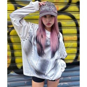 tシャツ A'GEM/9 × .kom 「A'GEM/9/エージェムナイン」 切り替え吹き付け長袖Tシャツ メンズ レディース