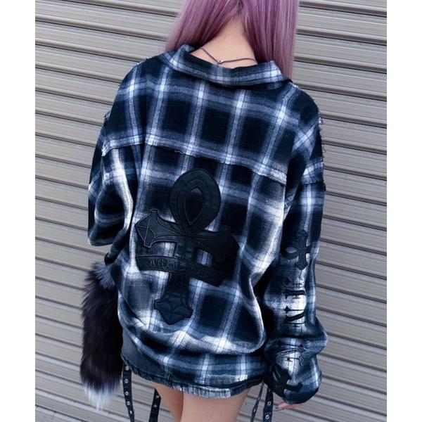 シャツ A'GEM/9 × .kom 「A'GEM/9/エージェムナイン」PUパッチチェックシャツ ...