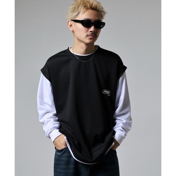 tシャツ ロゴ ベスト レイヤード 長袖 Tシャツ メンズ レディース
