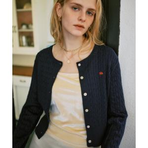 カーディガン 「POLO BCS」VIS別注ミニケーブルノーカラーニットカーディガン レディース