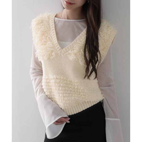 ベスト ジレ Vネックループニットベスト レディース