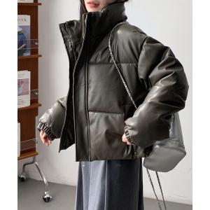 ダウンコート ダウンジャケット オーバーサイズ ショート丈 合成皮革 中綿入り ダウン風ジャケット -ARCADE Limited Line- レディ