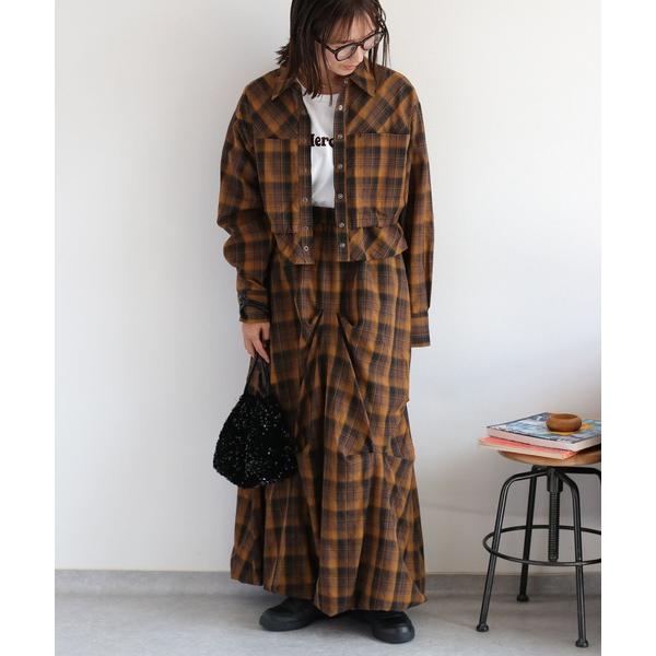 スカート 「セットアップ対応」バルーンタックチェックスカート