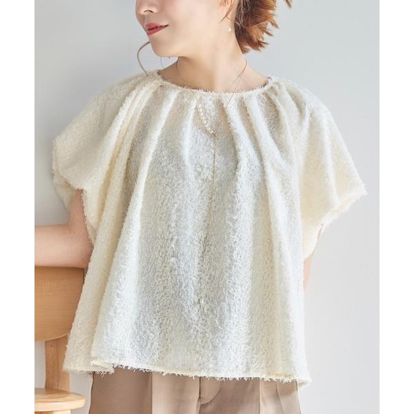 「INTER FACTORY」 半袖ブラウス LARGE アイボリー レディース